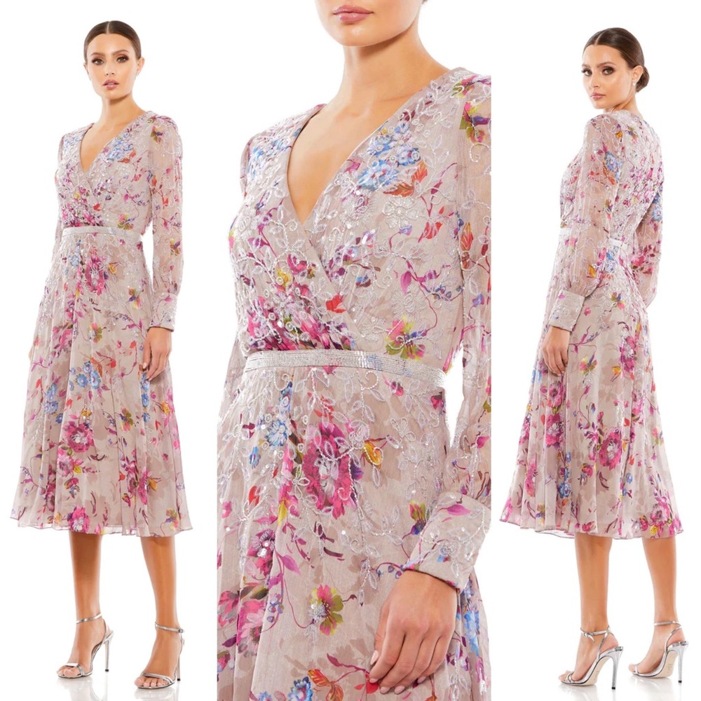 Mac Duggal
Floral Print V-Neck Long Sleeve Midi Dress Size 8 NWT